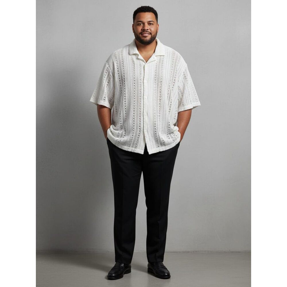 Mode Of One Men Off White Crochet Open Weave Button Front Shirt XXL